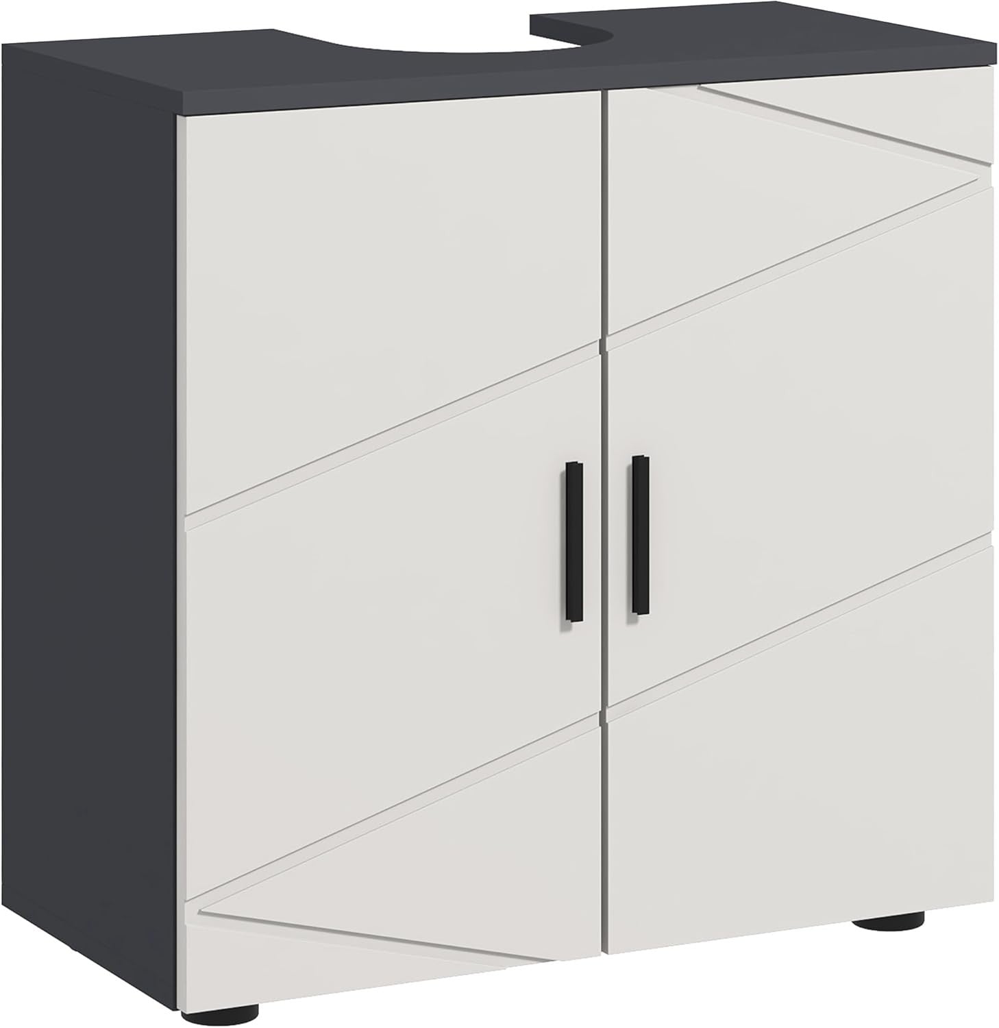 Light Grey Under Sink Bathroom Cabinet – 2 Door Vanity Unit with U Cut-Out