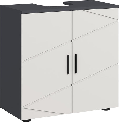 Light Grey Under Sink Bathroom Cabinet – 2 Door Vanity Unit with U Cut-Out