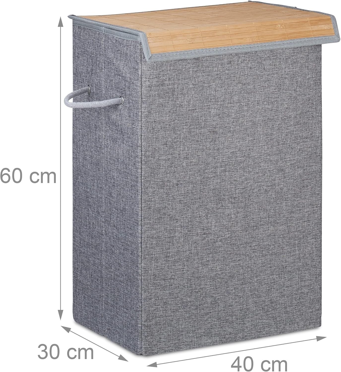 60L Fabric Laundry Hamper with Lid Portable Foldable Clothes Basket Grey Handles