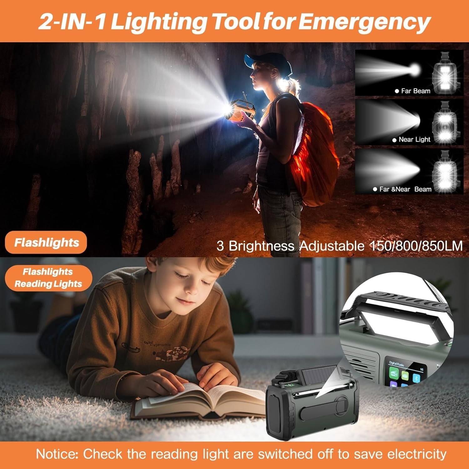 20000mAh Emergency Solar Hand Crank Radio with DAB/FM & Bluetooth
