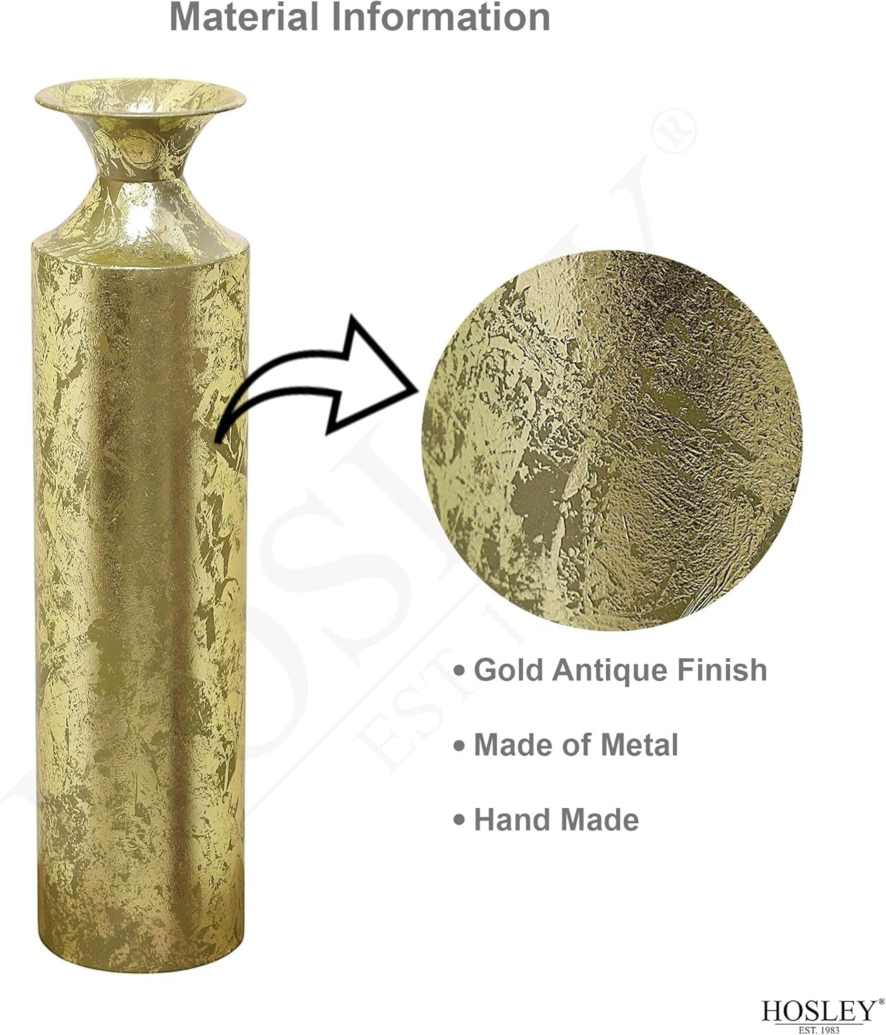 Gold Metal Tall Floor Vase 21.75in Decorative Wedding Home Decor