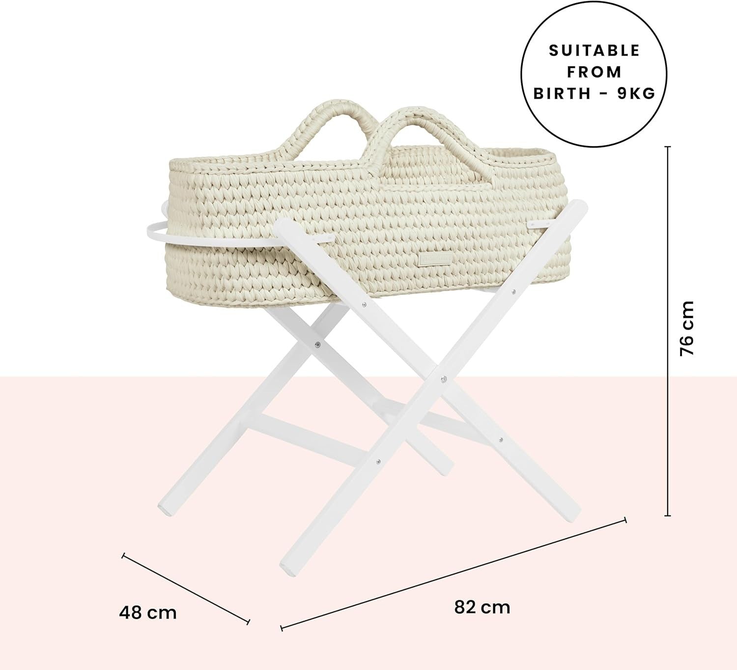 Crochet Moses Basket with Foldable Stand & Mattress Lightweight Portable
