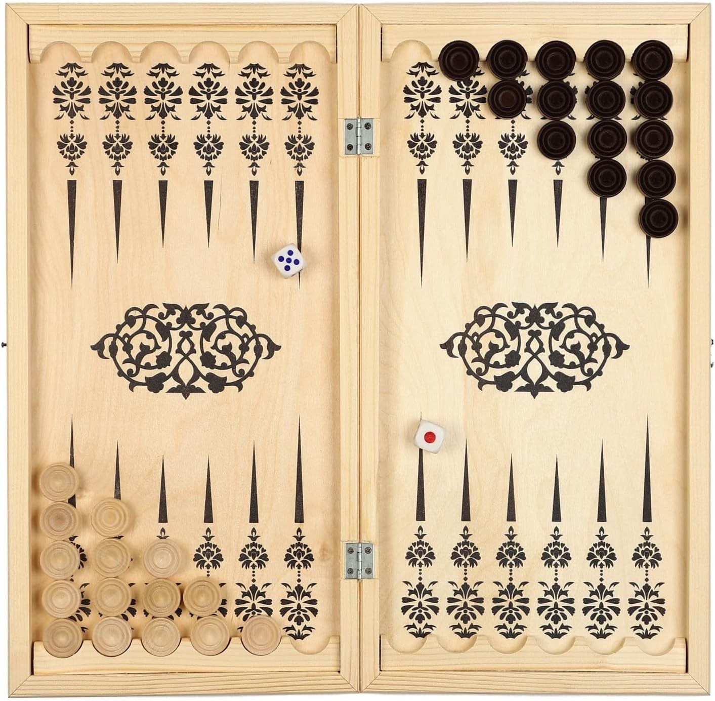 Wooden Backgammon Board 20x20 Engraved Folding Game Set Portable Classic
