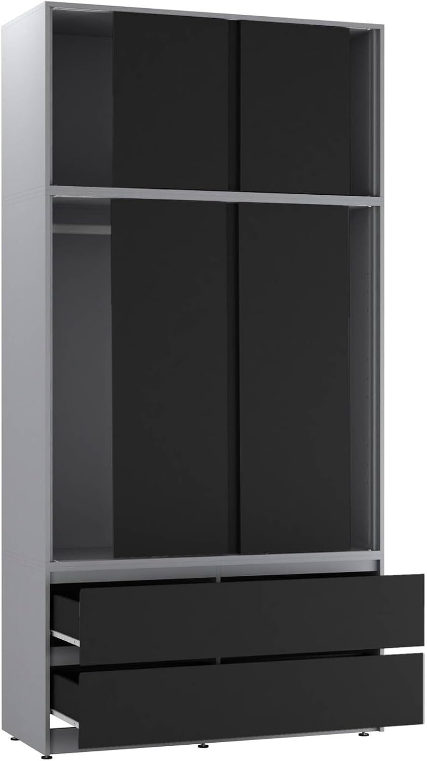 Grey Sliding Door Wardrobe 6 Doors 4 Drawers 240cm Modern Bedroom Closet