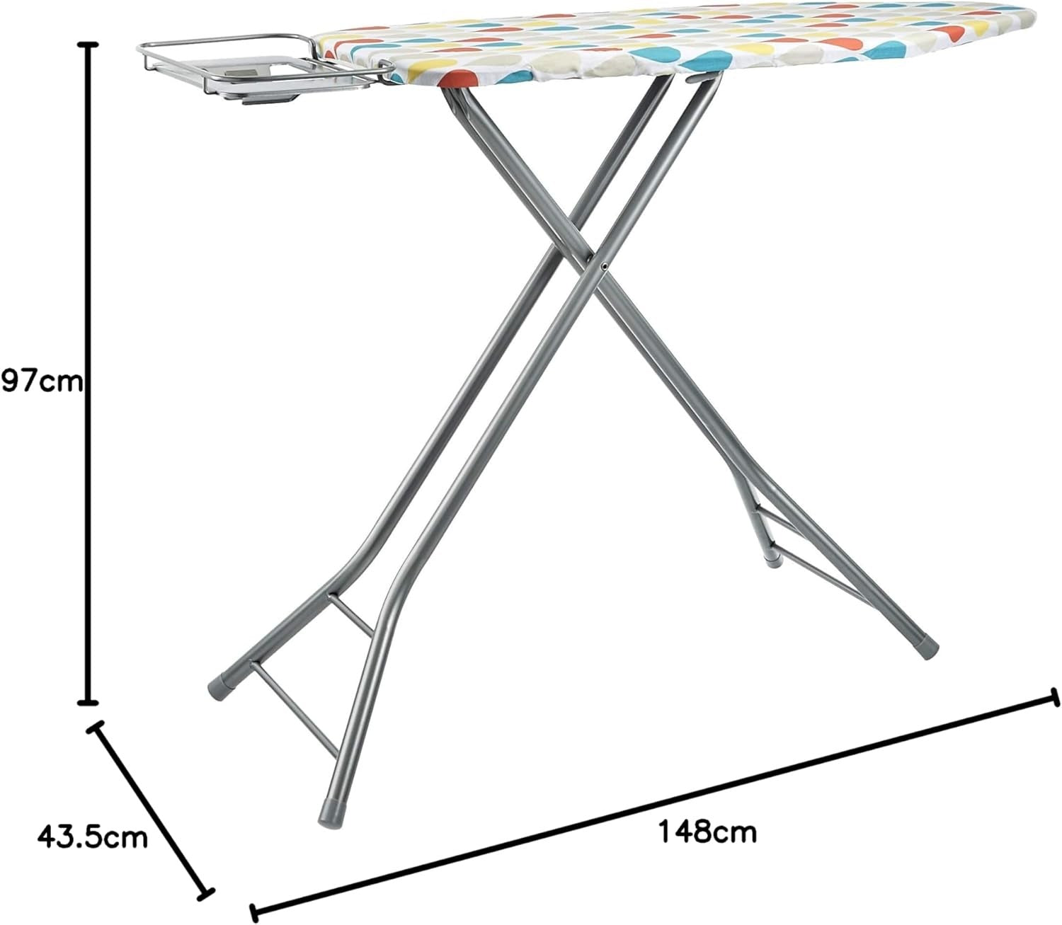 Large Ironing Board Adjustable Height Foldable H-Frame Steel 122x43cm