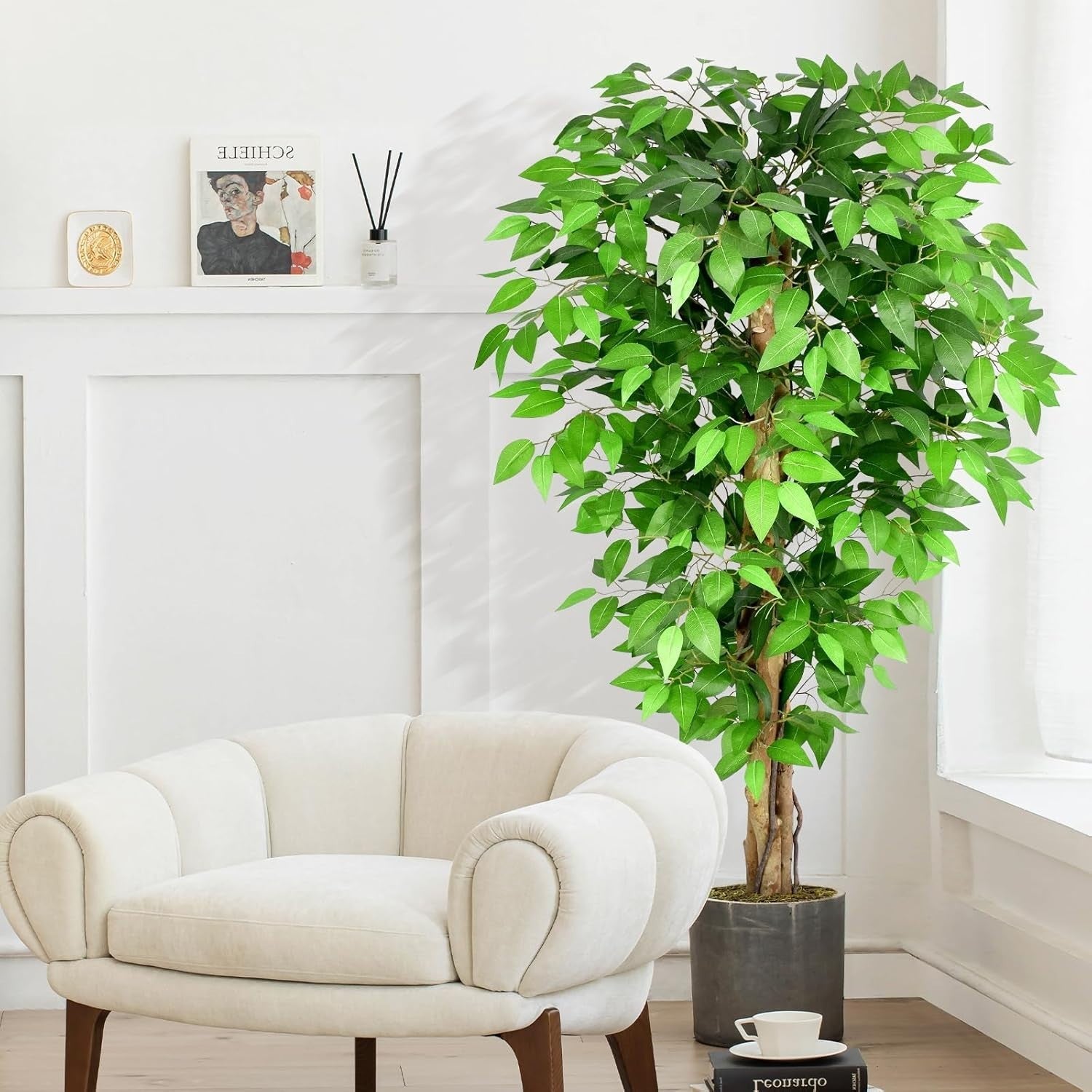 5ft Artificial Ficus Trees Set of 2 Tall Lush Green Curved Trunk Indoor Decor