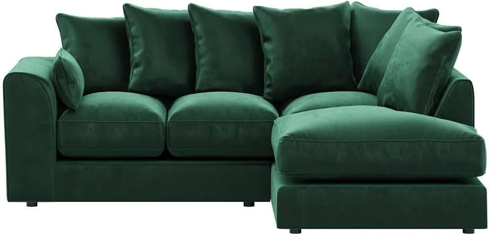 Green Velvet 4 Seater L Shape Corner Sofa with Footstool – Memory Foam Comfort