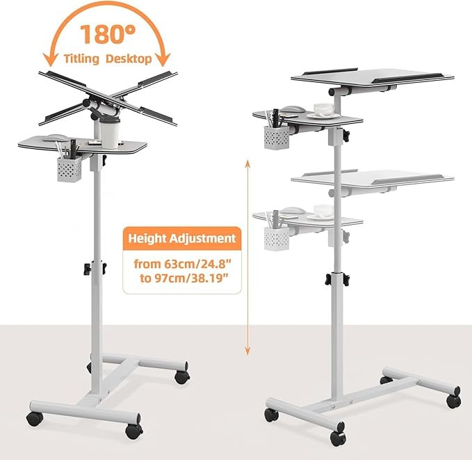 Height Adjustable Rolling Laptop Desk Overbed Table with Cooling Fan