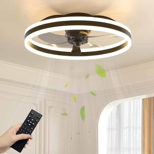 40cm LED Ceiling Fan Light with Remote, 6 Speeds, Quiet, Dimmable, Black