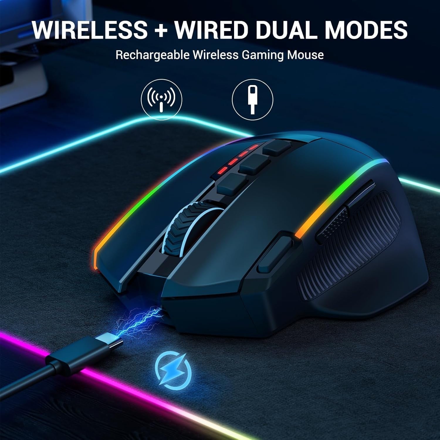 Wireless Gaming Mouse 16000 DPI RGB 9 Macro Buttons 2.4G USB