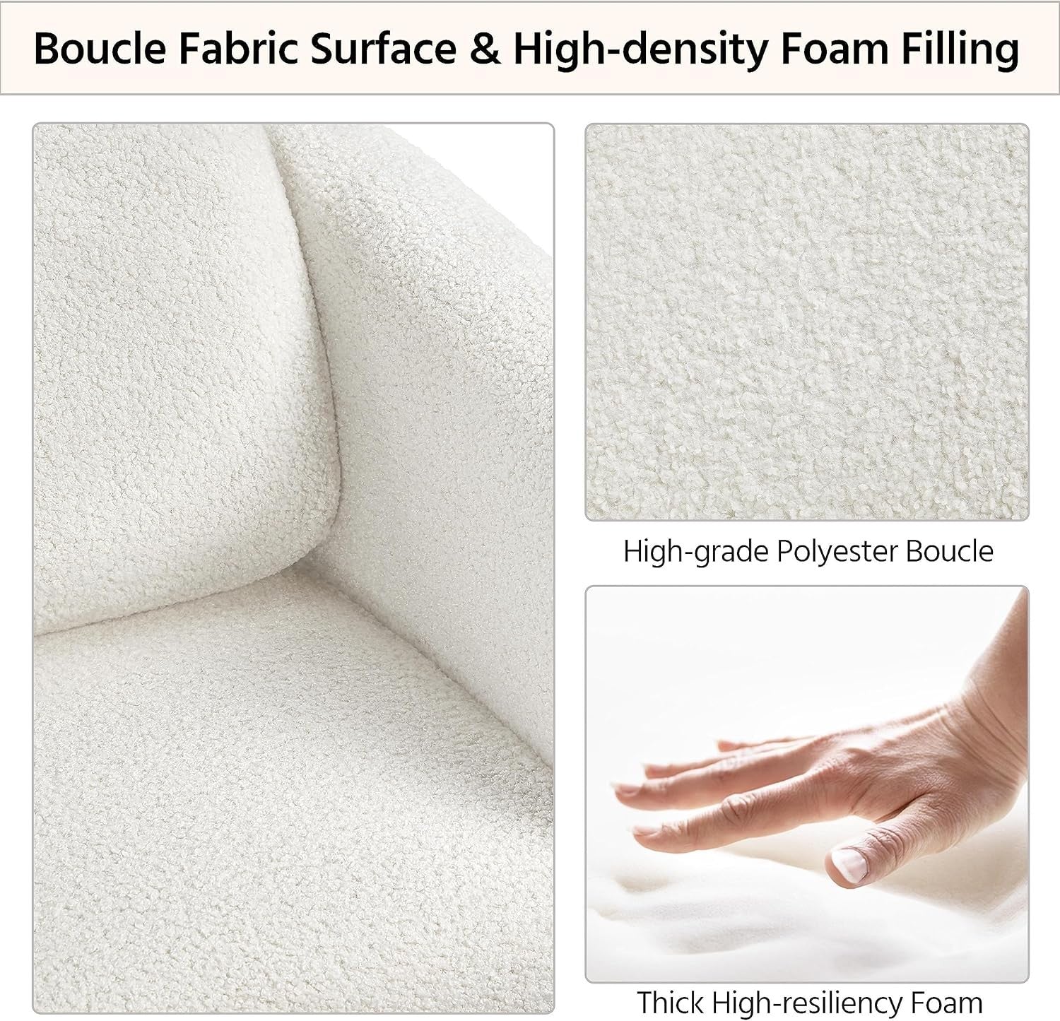White Boucle Tub Chair Adjustable Headrest Gold Legs