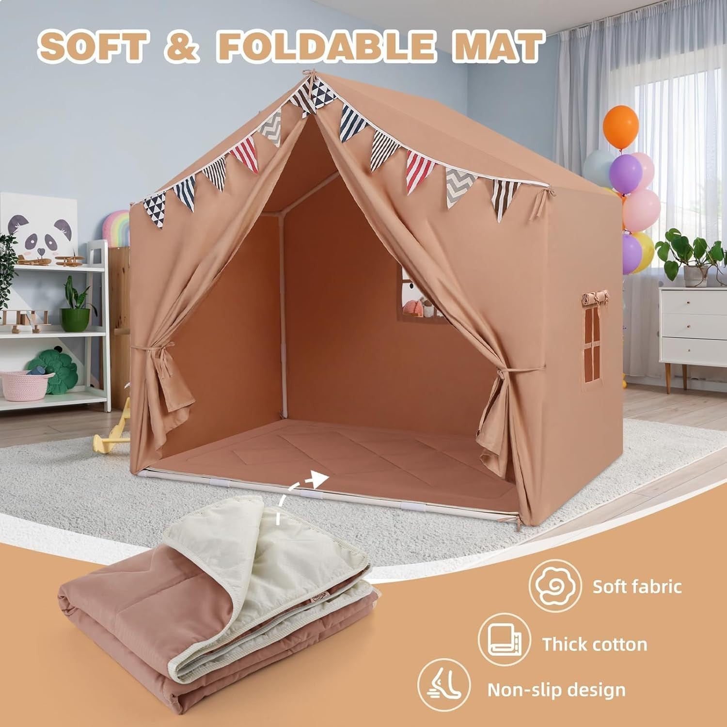 Large Kids Play Tent Indoor Outdoor Castle Bed Playhouse Brown
