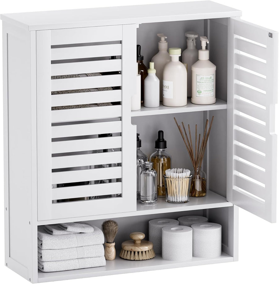 Wall Mounted Bathroom Cabinet White – 2 Door, Adjustable Shelves, Space Saver