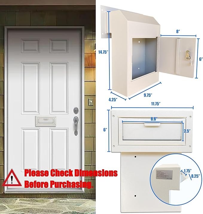 Secure Locking Steel Mail Slot Box Anti-Theft Drop Safe Rear Access