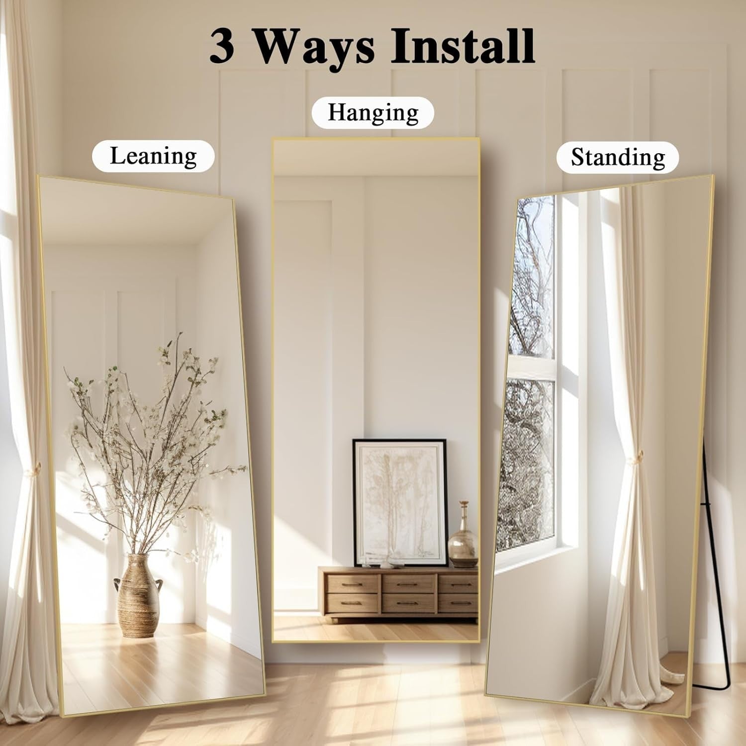 Large Full Length Floor Mirror 165x60cm Gold Frame Stylish & Safe