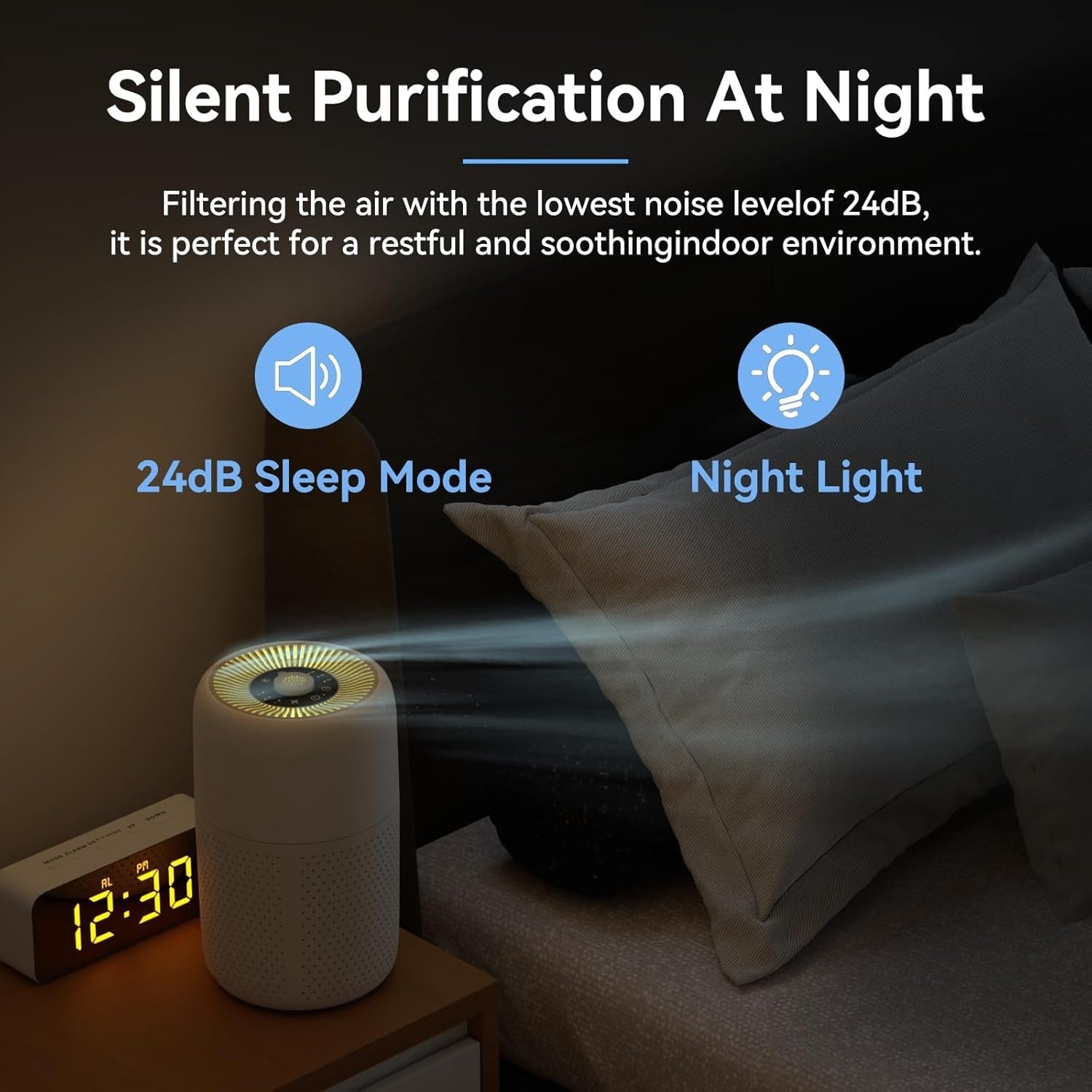 2 Pack H13 HEPA Air Purifier Bedroom Essential Oil Night Light Quiet
