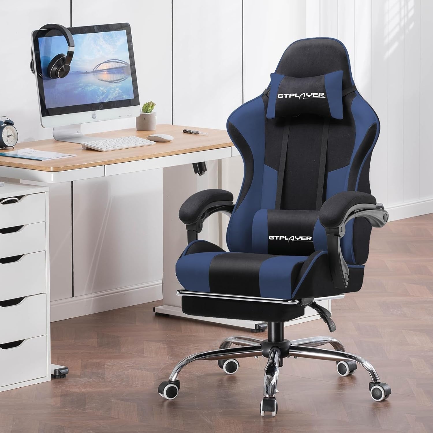 Ergonomic Gaming Chair w/ Massage Lumbar Support Fabric Recliner Office Desk
