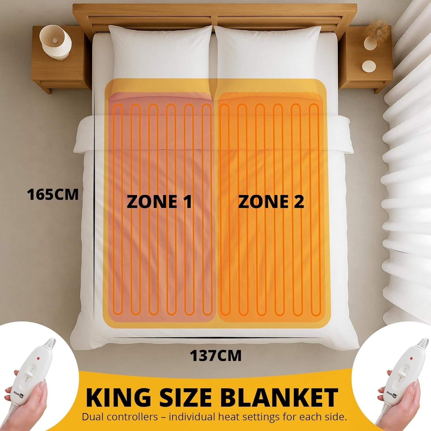 King Electric Underblanket Dual Control Heated Mattress Pad Washable 165x137