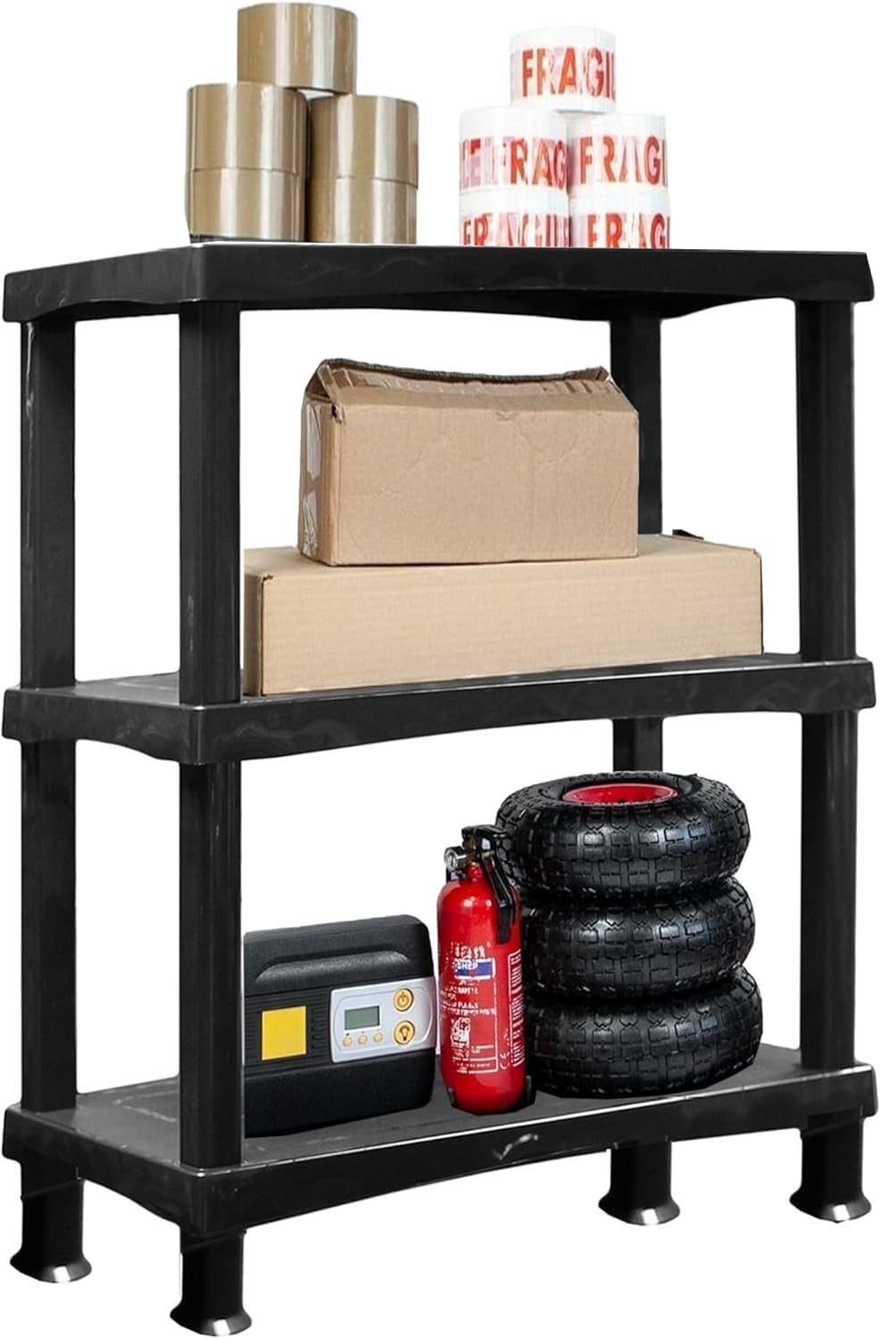 3-Tier Plastic Storage Shelf 40D x 80W x 96H cm Heavy Duty Black