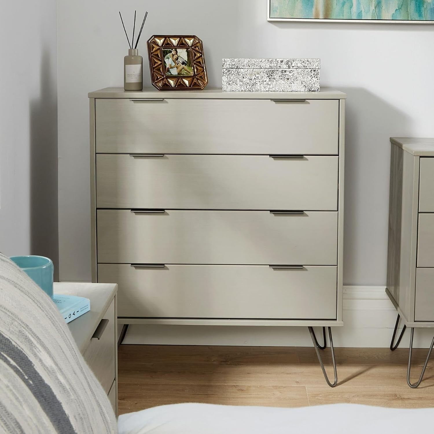 Industrial Grey Wooden Chest of Drawers - 4 Drawer Bedroom Storage Unit