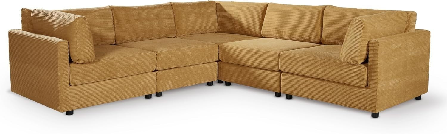 Large Modular 5-Seater L Shaped Corner Sofa Jumbo Cord Fabric Removable Covers