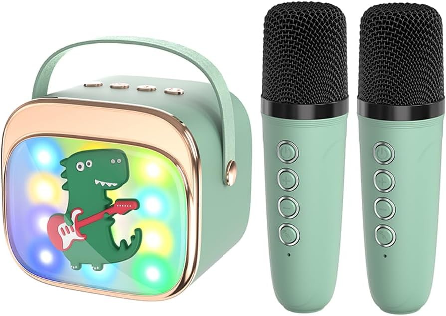 Kids Karaoke Machine Bluetooth Speaker 2 Mics, Fun Birthday Gift 3-12Y