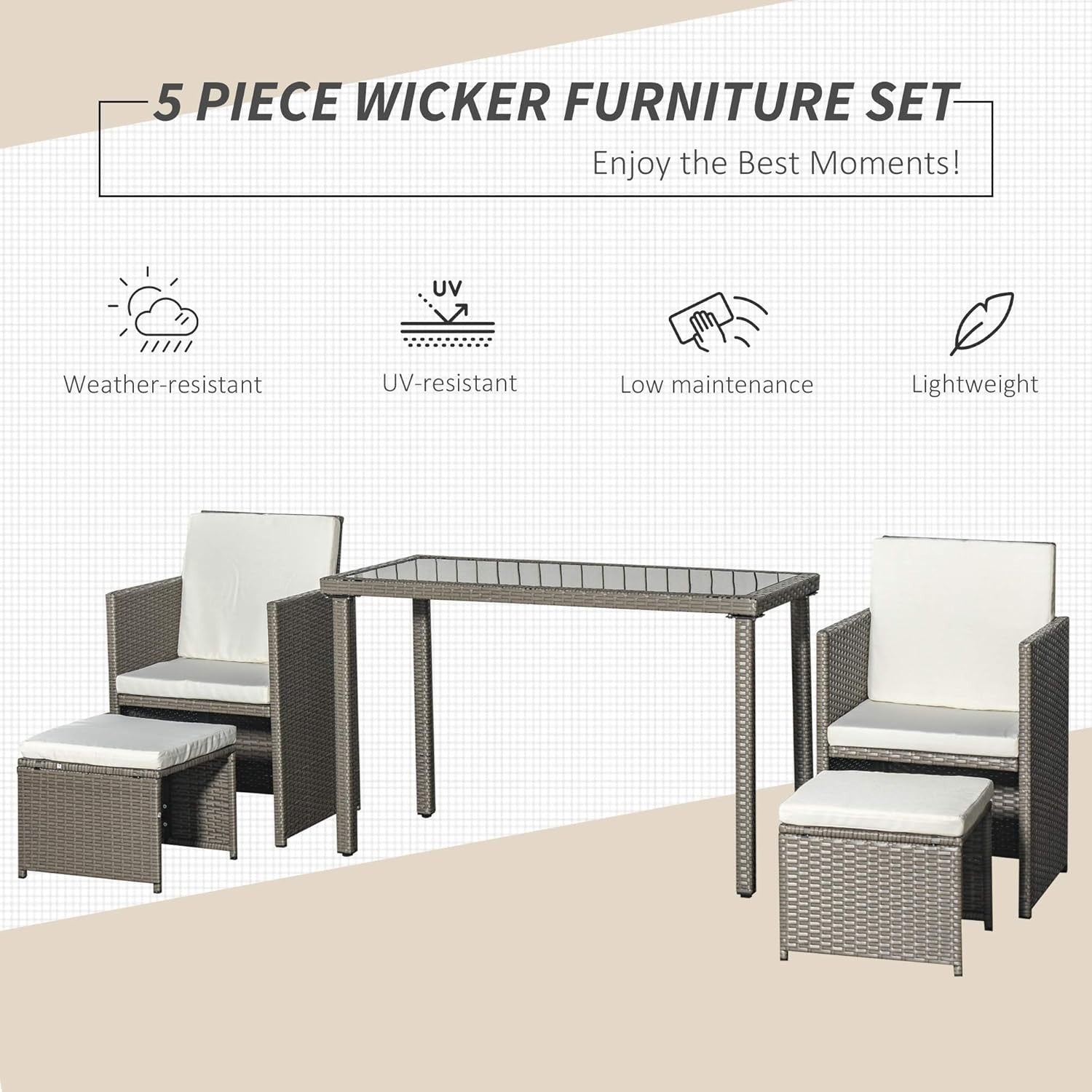 Compact 2 Seater Rattan Cube Dining Set with Cushions Outdoor Patio Table