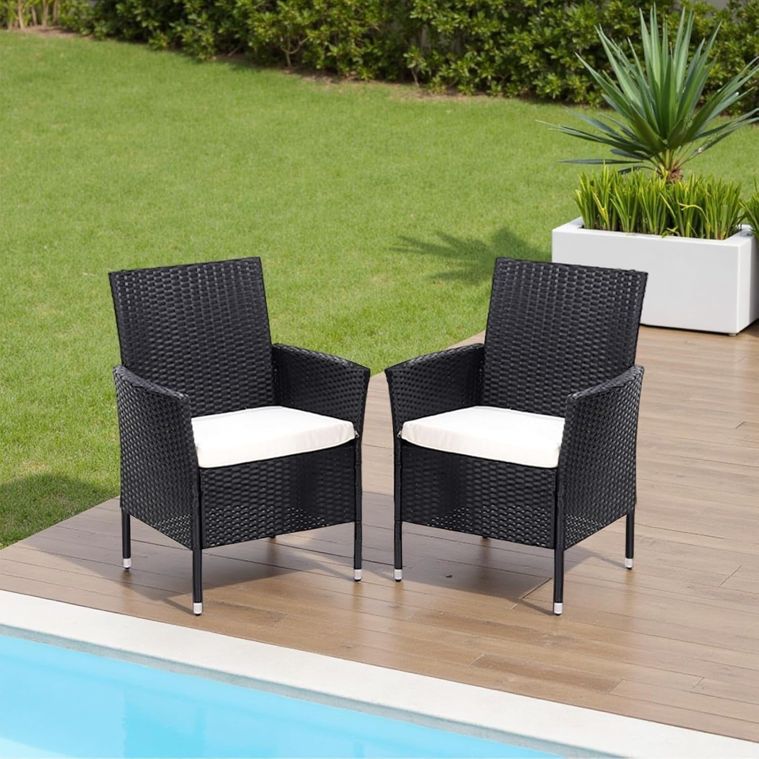 3pc Rattan Garden Dining Set Black Table & 2 Chairs Patio Outdoor Set