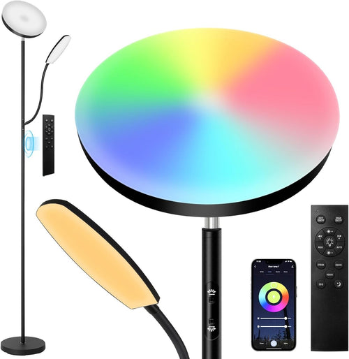 RGB LED Floor Lamp 36W 3000LM Dimmable Torchier with Reading Light