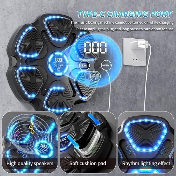Music Boxing Machine LED Punch Pad Bluetooth Wall Mounted Fitness Trainer