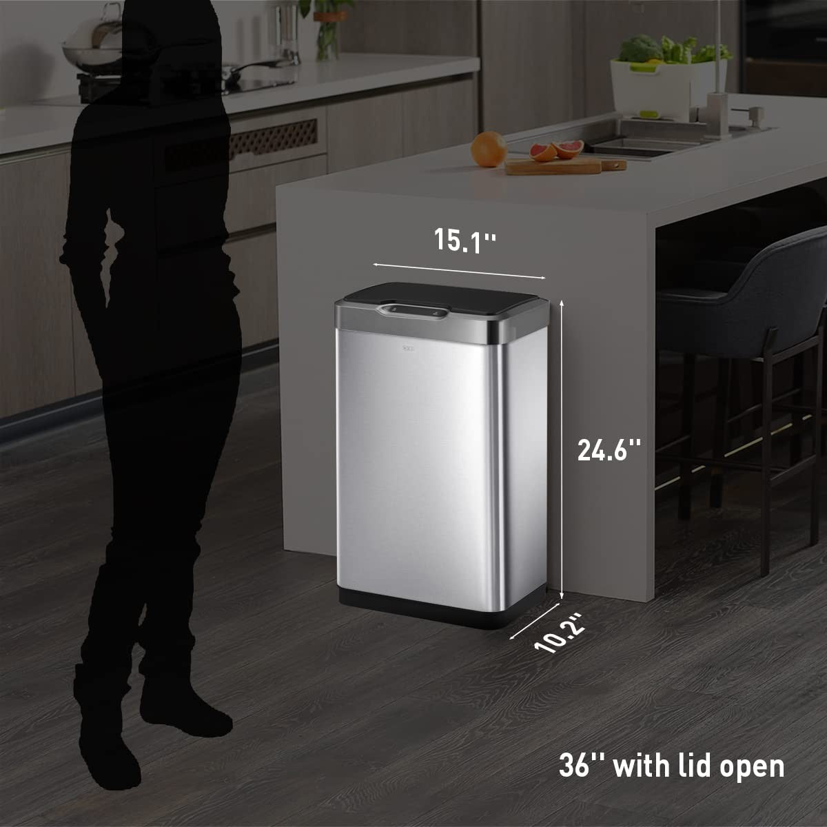 50L Brushed Stainless Steel Sensor Bin Soft Close