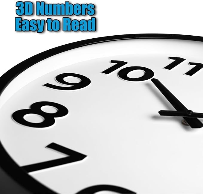 Large 40cm Silent Wall Clock | 3D Numbers | Modern Easy-Read Home Office Decor