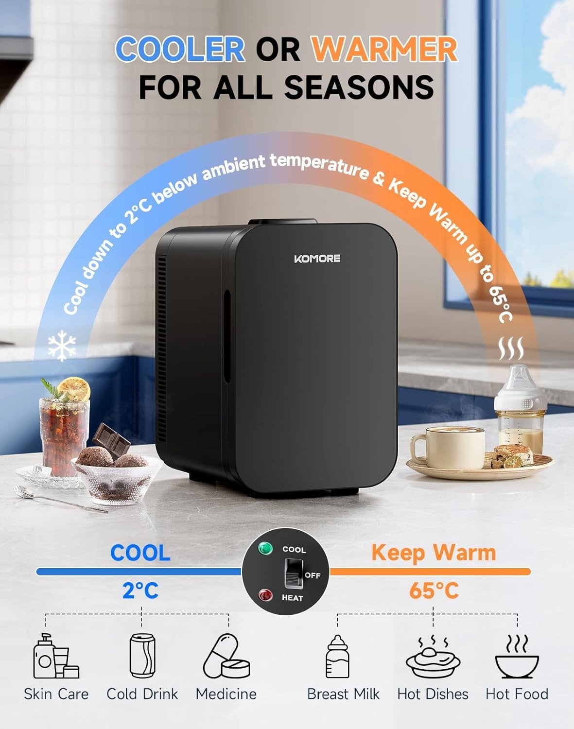 18L Mini Fridge Cooler & Warmer Portable AC 12V Compact Black