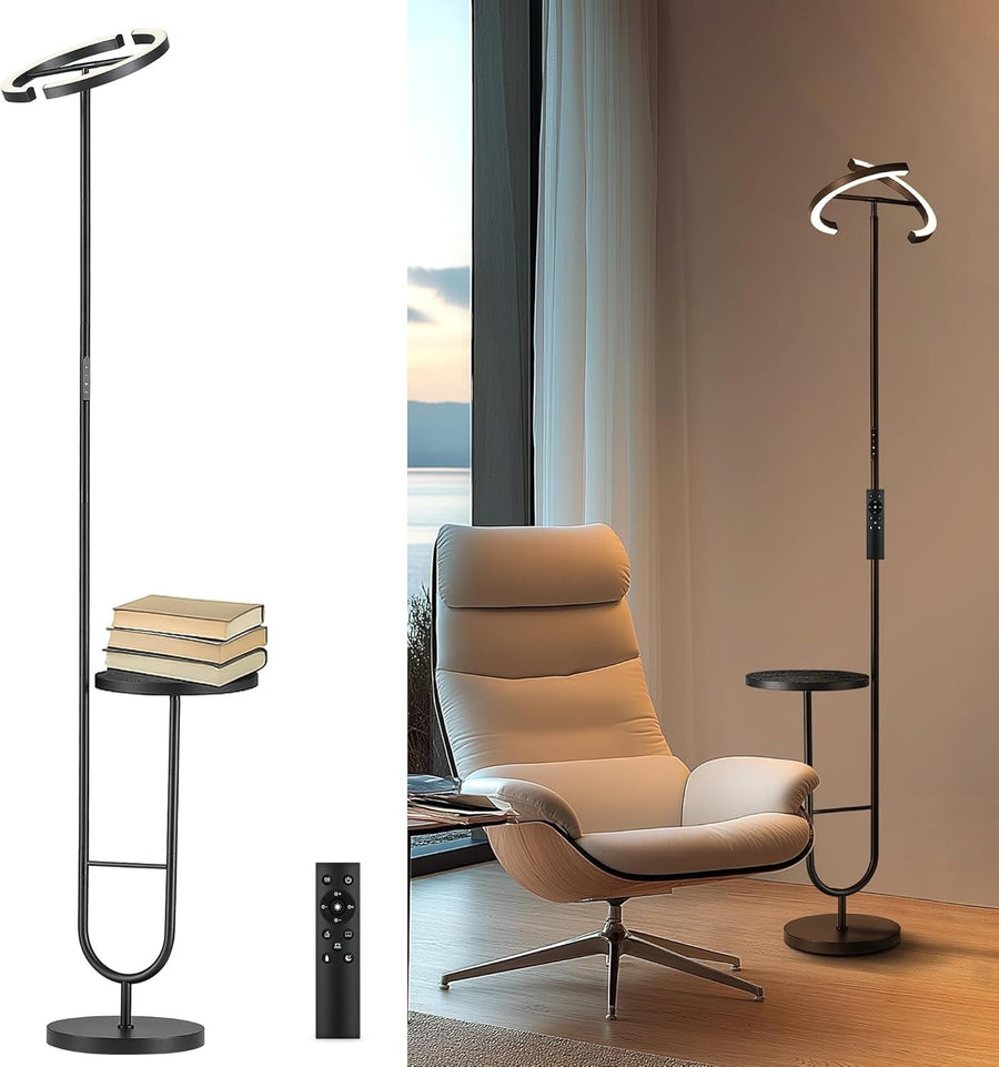Modern LED Floor Lamp with Shelf & Remote | Dimmable Corner Light