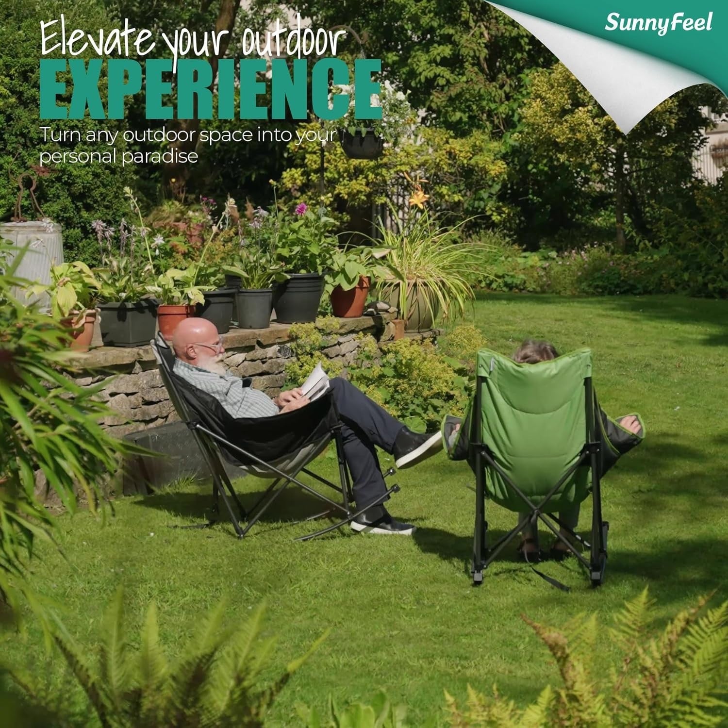 Folding Camping Rocking Chair Recliner, Heavy Duty Outdoor Seat 107x96x59cm