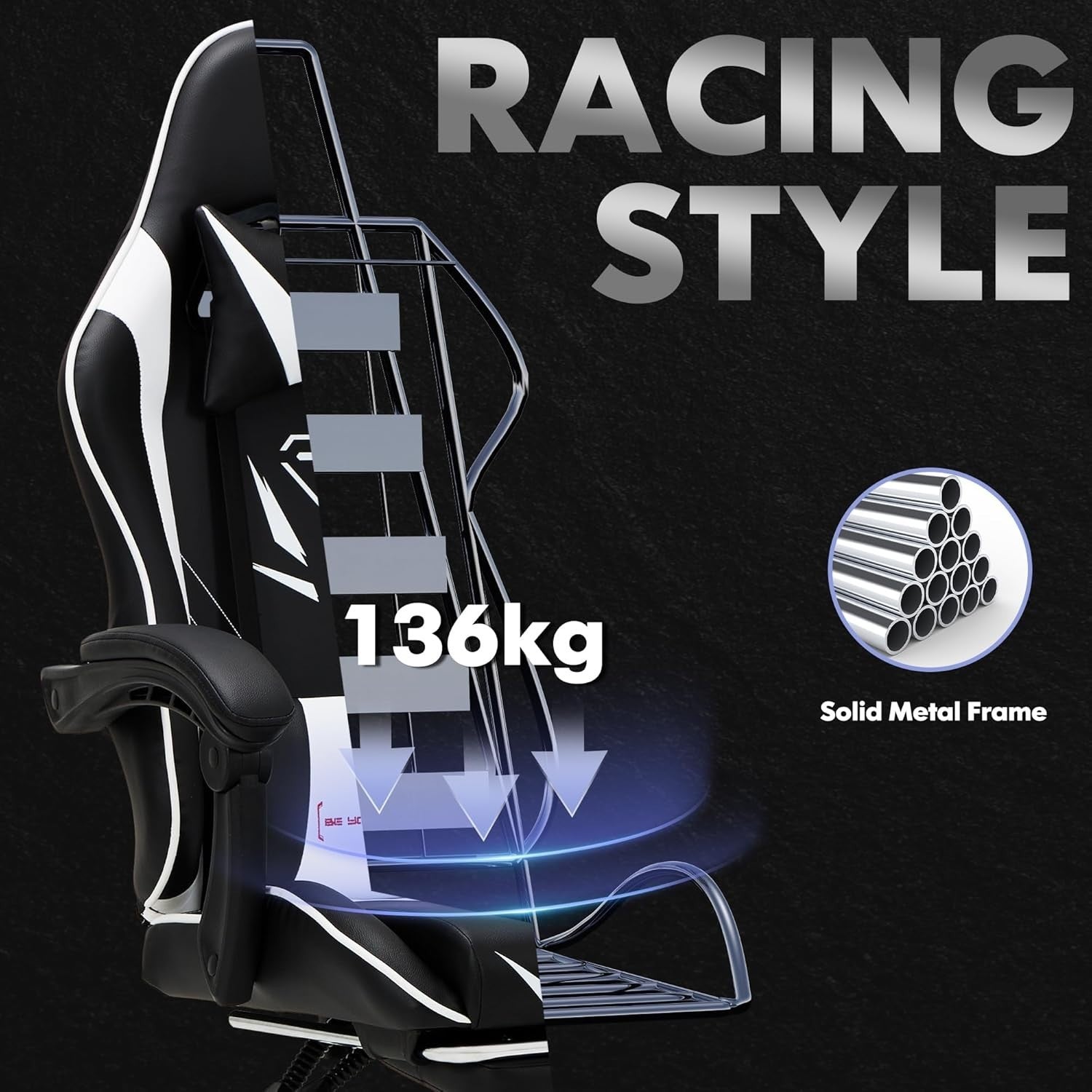 High Back Ergonomic Gaming Chair Swivel Recliner Office Seat Headrest Lumbar Whi