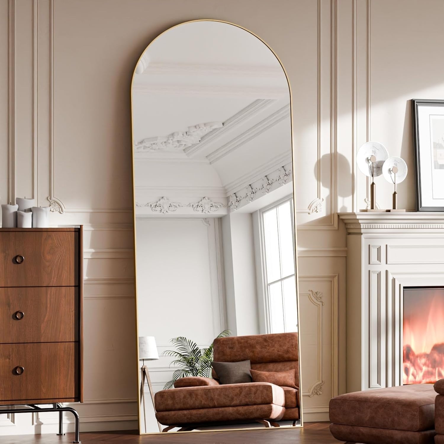 Full-Length Arched Mirror 142x52cm Shatterproof Gold Aluminum Frame
