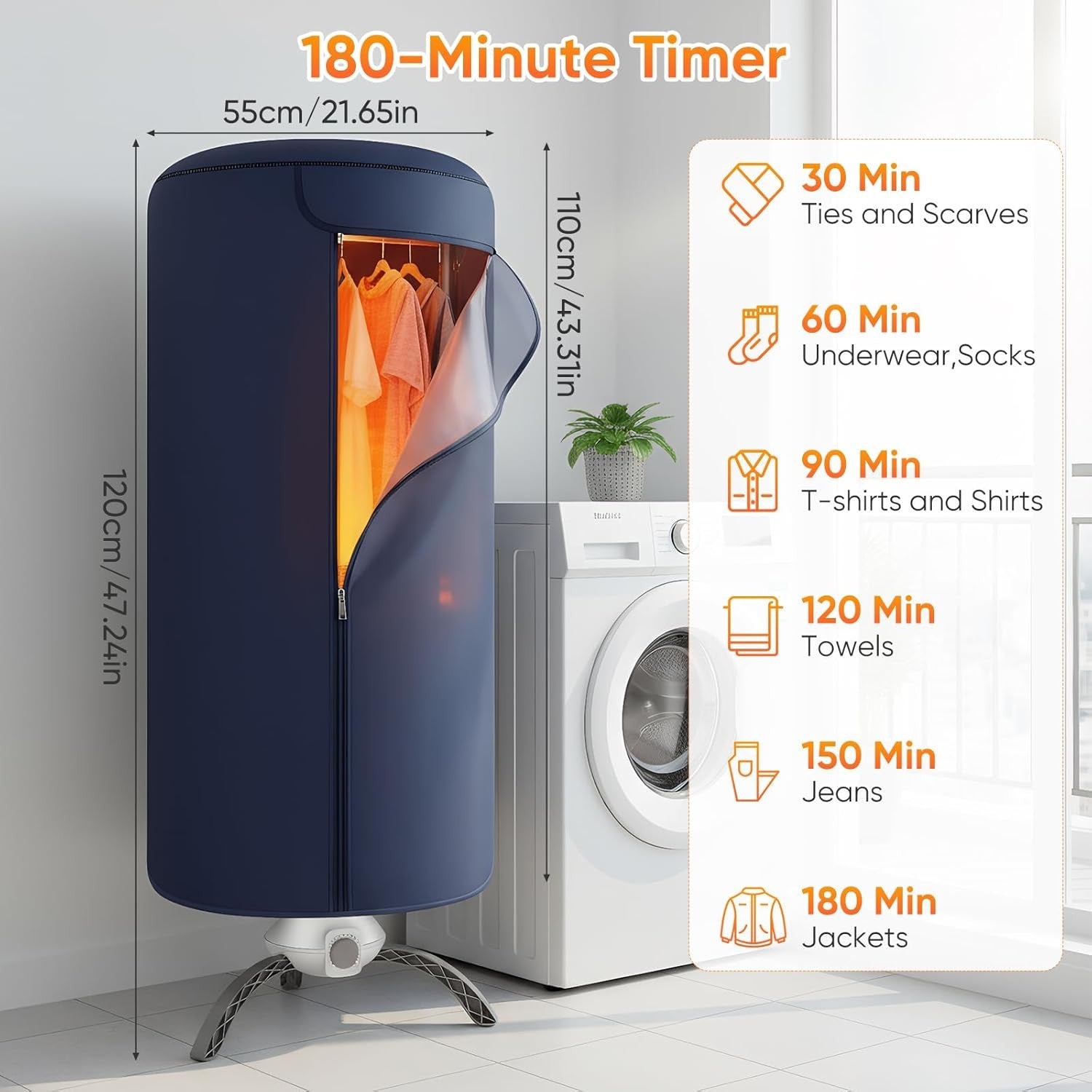 Portable Electric Clothes Dryer 1000W Hot Air Drying Pod 18kg Indoor