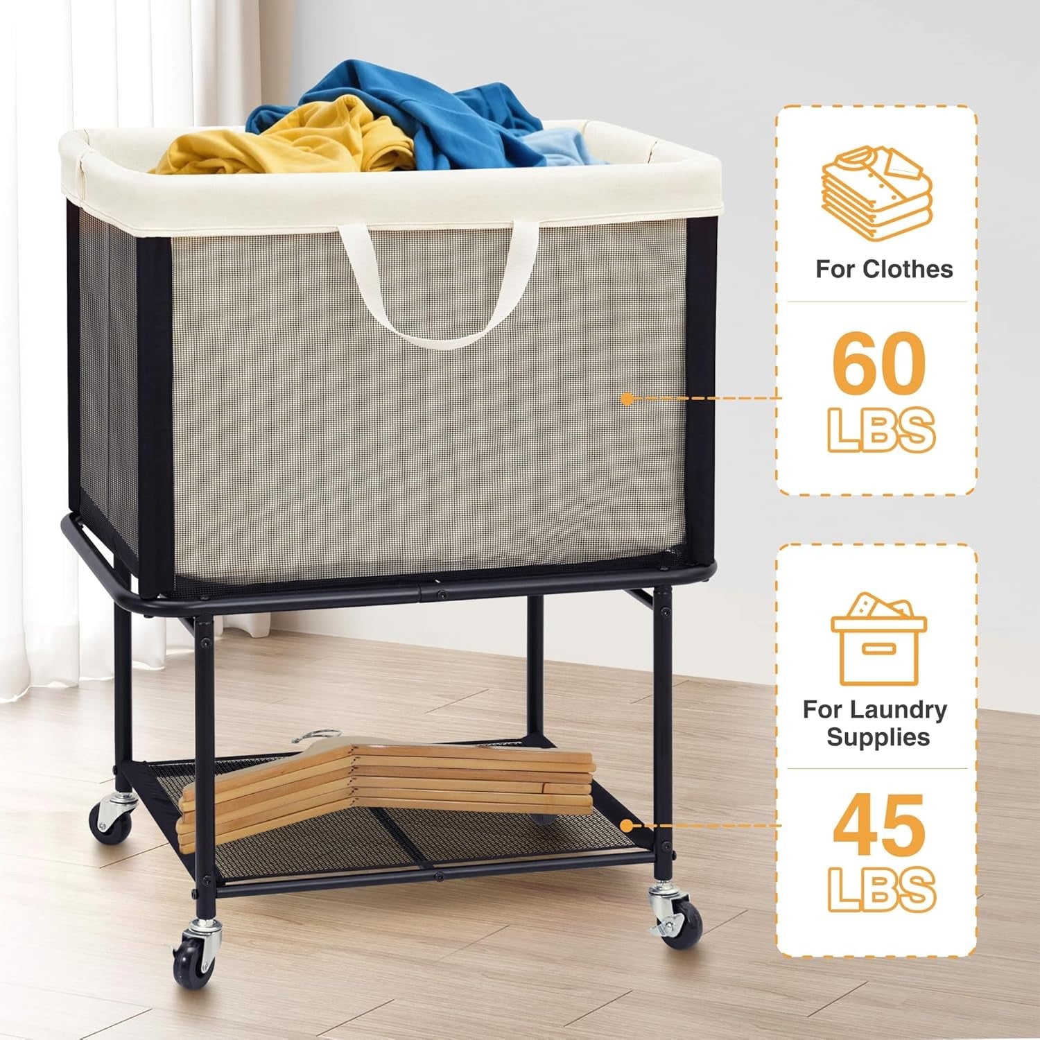 110L Rolling Laundry Hamper with Wheels Large 2-Tier Basket Removable Bag