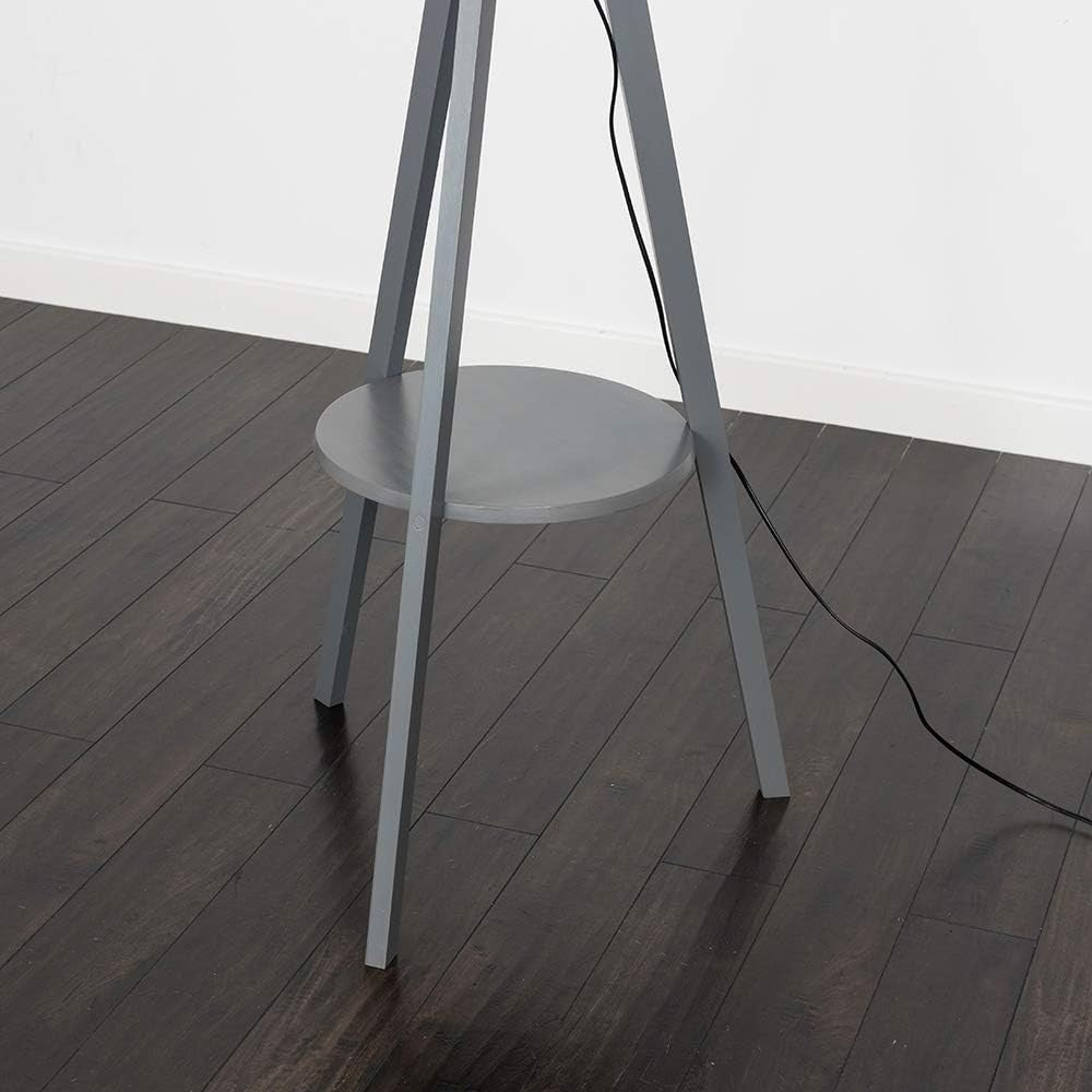 Wood Tripod Floor Lamp with Shelf & White Drum Shade | E27 LED | Modern Loft