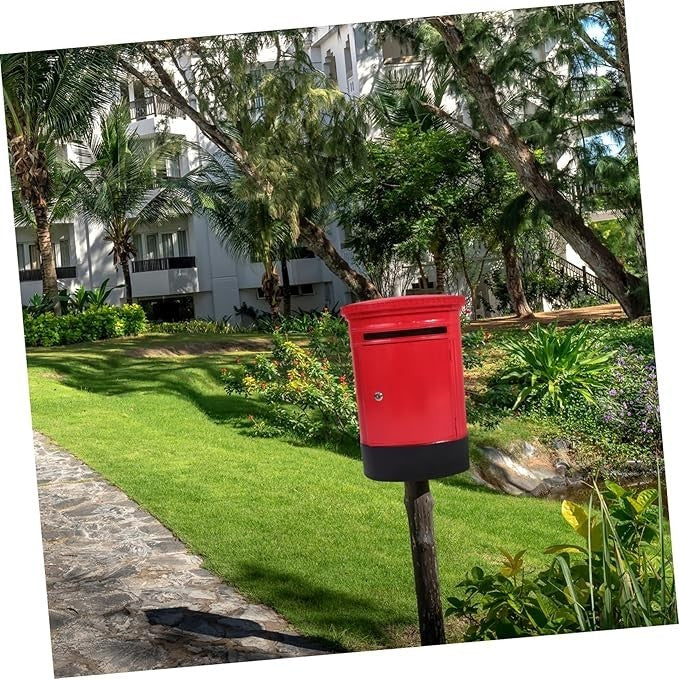 Vintage Red Wall Mount Mailbox Iron Post Box Outdoor Indoor Retro Letter Holder