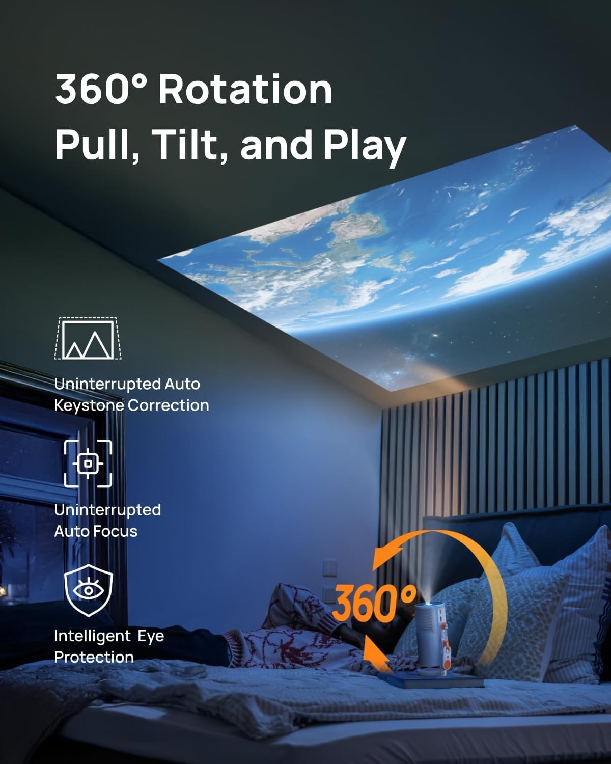 Laser Smart Projector 1080P Google TV Netflix Battery 360° Stand