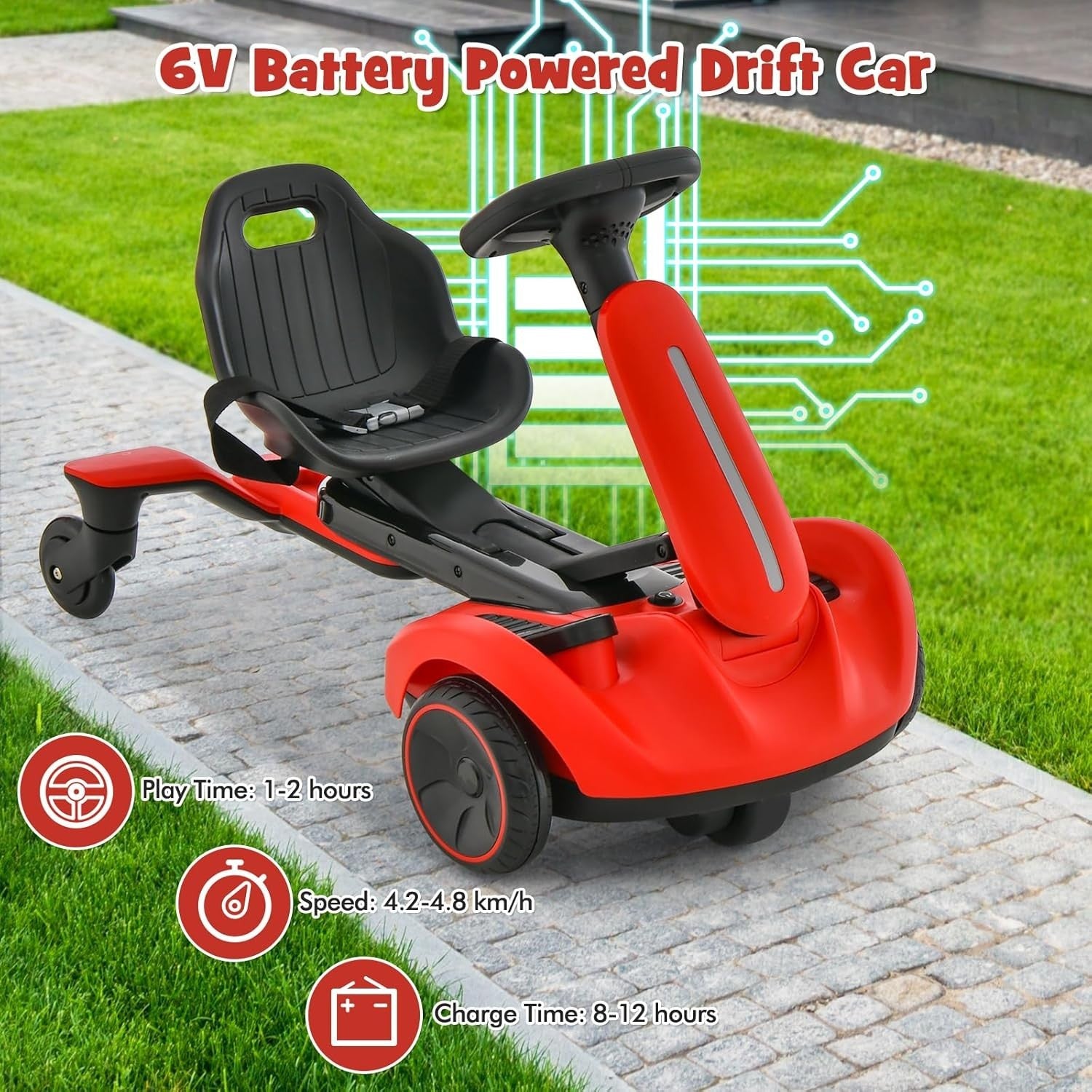 Kids Electric Drift Go Kart 6V Ride On Car 360 Spin Adjustable Seat Red