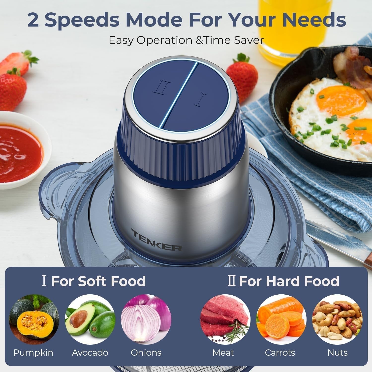 Electric Food Processor 2L+2L 400W Chopper Meat Veg Baby Safe BPA Free