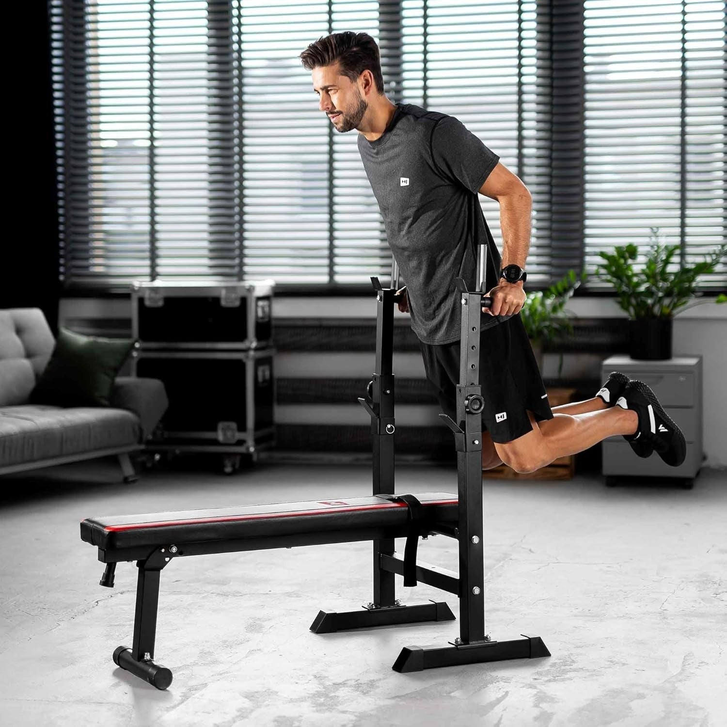 Foldable Weight Bench With Barbell Rack Dip Station 250kg Home Gym