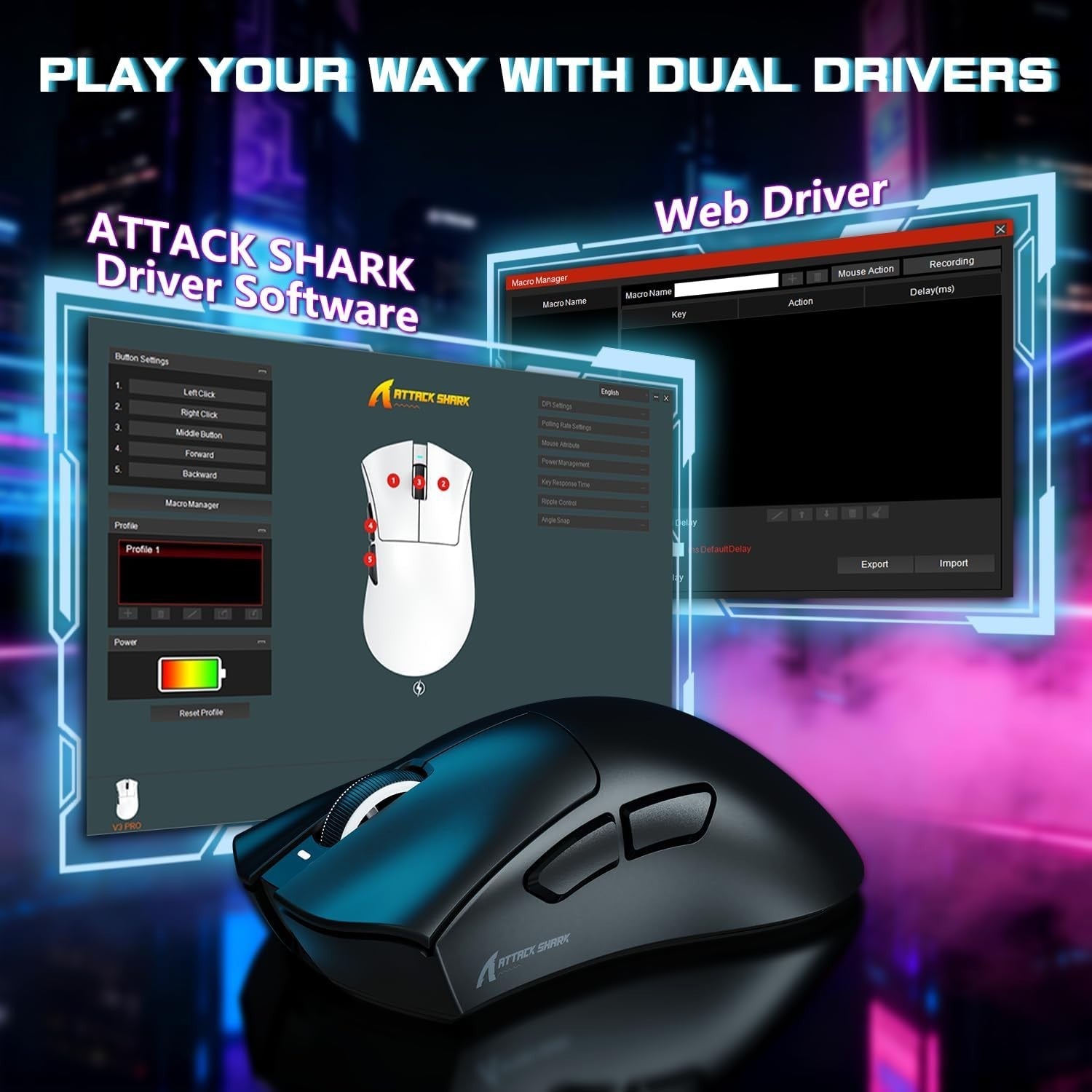 Wireless Gaming Mouse 25000 DPI 65g RGB Dock 100M Clicks Black