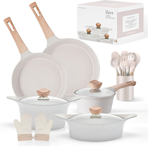 11Pcs Grey Induction Compatible Pots & Pans, with Bakelite Handle PFOA-Free