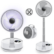 White Portable Desk Foldable Fan – 9-Speed Rechargeable w/ LED & Remote Control