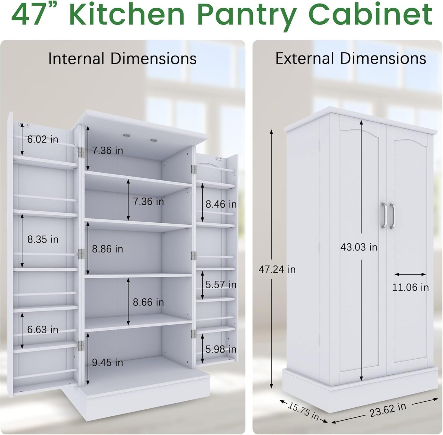 Kitchen Pantry Cupboard Cabinet White Adjustable Storage Organizer
