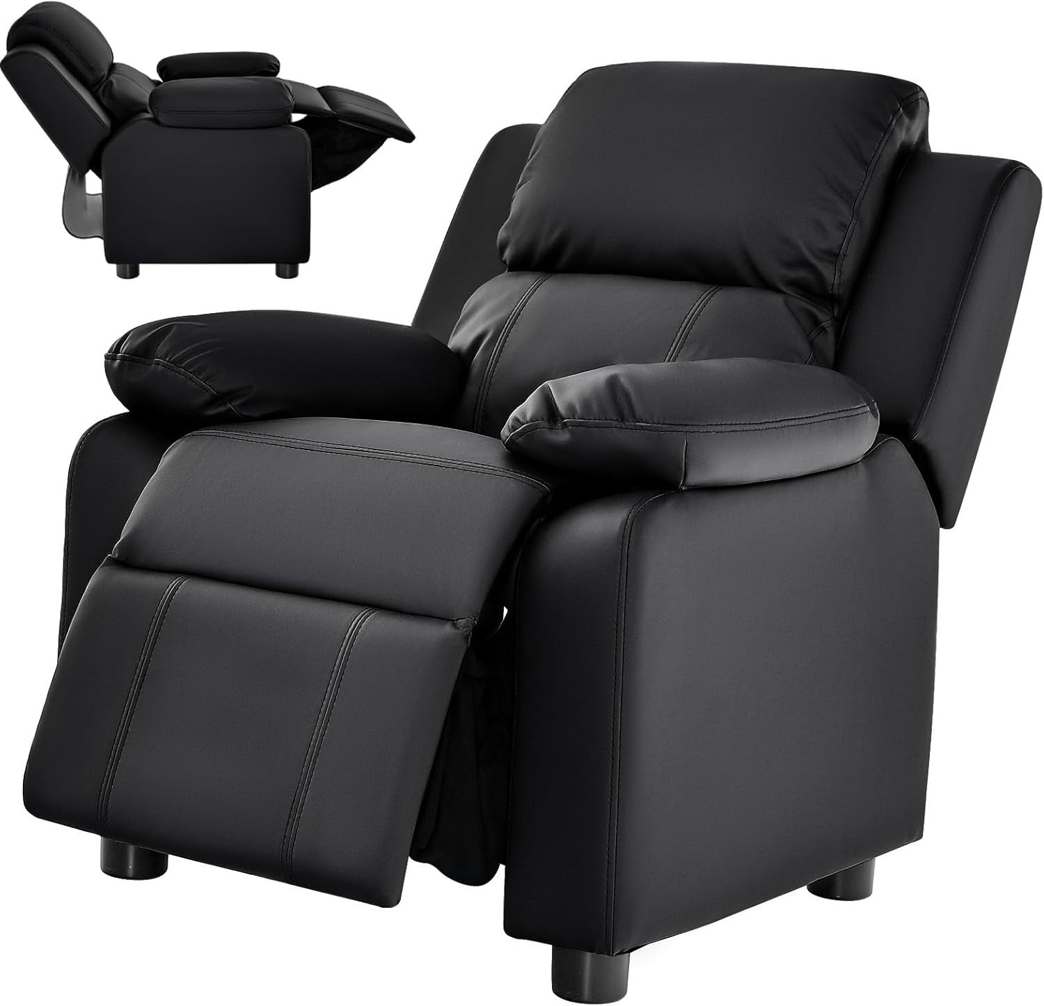 Kids Recliner Chair Adjustable Backrest & Footrest PU Leather with Storage Arms